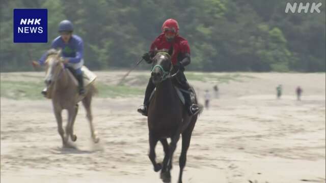 「浜競馬」競走馬が波打ち際駆け抜ける 鹿児島 いちき串木野