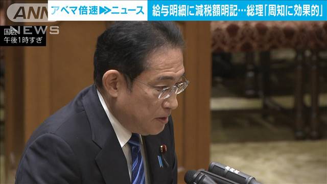 岸田総理「国民に周知する上で効果的」　給与明細の減税額明記めぐり