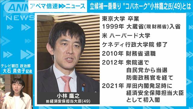 【総裁選】立候補一番乗り“コバホーク”小林鷹之氏とは｜政治部 大石真依子記者