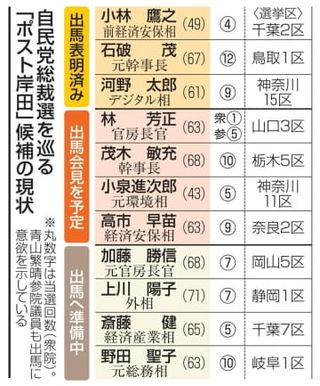 自民党総裁選、過去最多の争いへ　7人以上、鍵握る地方票