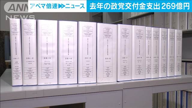 政党交付金から269億円　去年、各政党が選挙などに使用