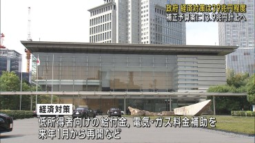 政府 経済対策は39兆円規模　補正予算案に13.9兆円計上へ