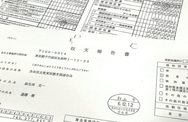 自民党都連、収支報告書832万円分訂正　パー券購入者を一部不記載